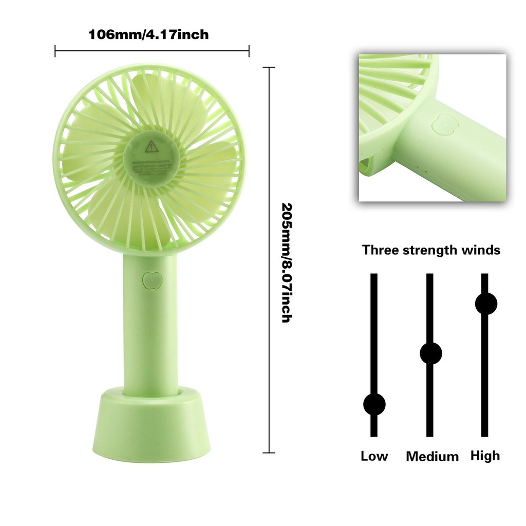 Quạt Mini Cầm Tay 4 Cánh 3 Tốc Độ Gió Có Đế Để Bàn Kèm Pin Sạc - Quạt Để Bàn Tiện Dụng | BigBuy360 - bigbuy360.vn