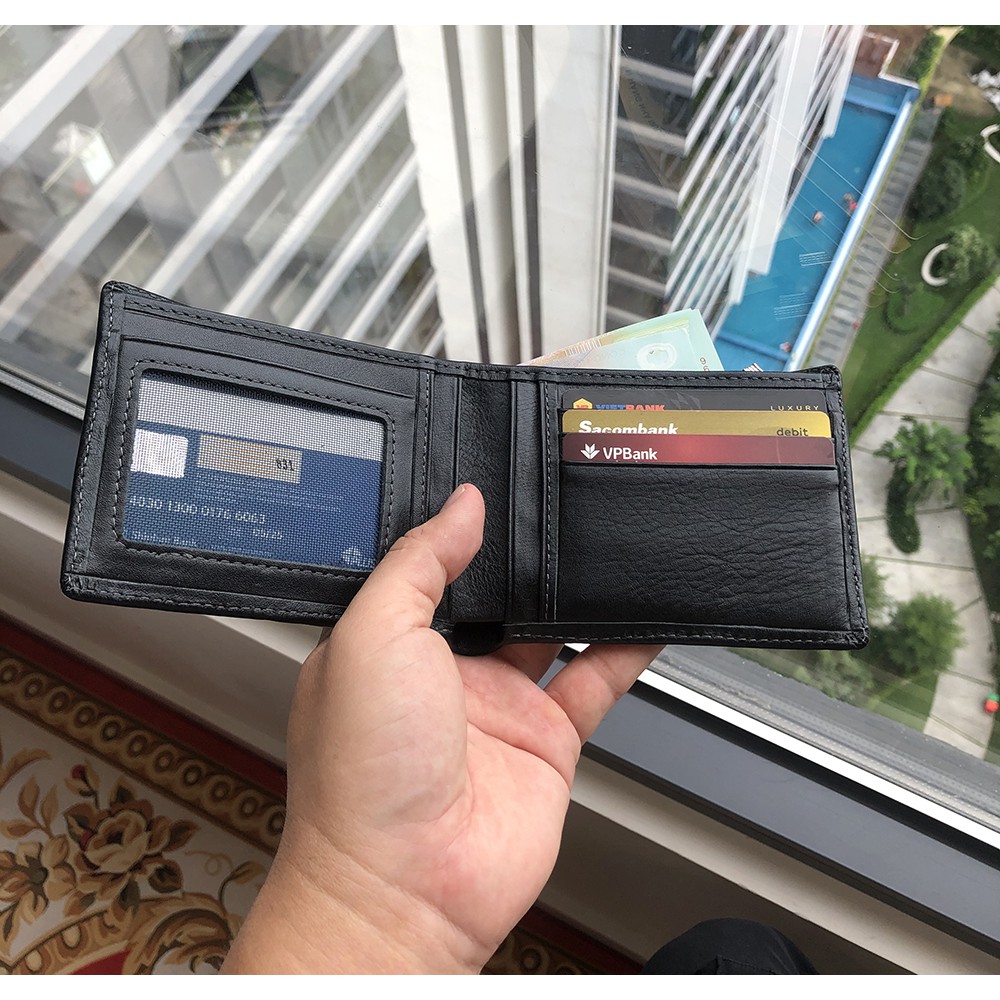 Ví Nam Ngang T&amp;Tra V02 Đen, Chất Liệu Da Bò Cao Cấp, Nhiều Ngắn