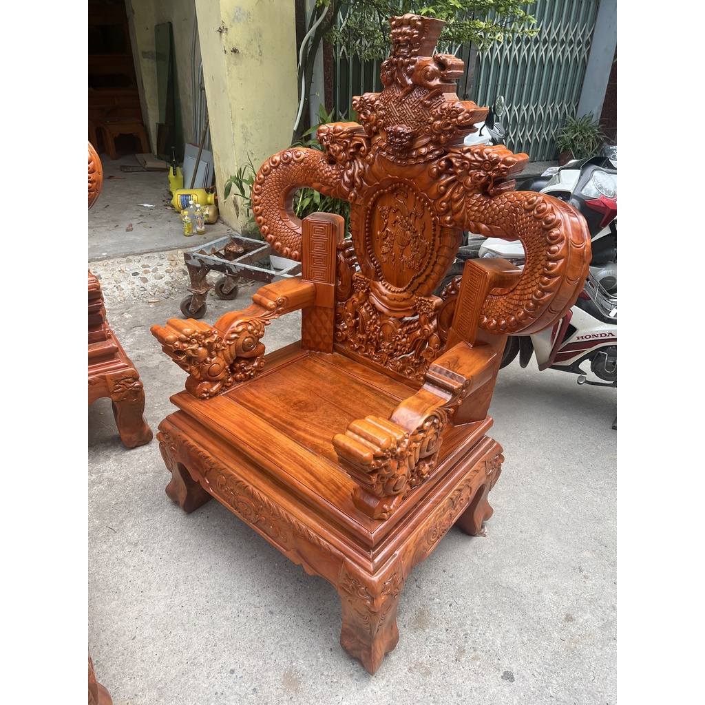 Bộ bàn ghế phòng khách rồng khuỳnh gỗ xà cừ hàng vip khuôn 4 ván 2