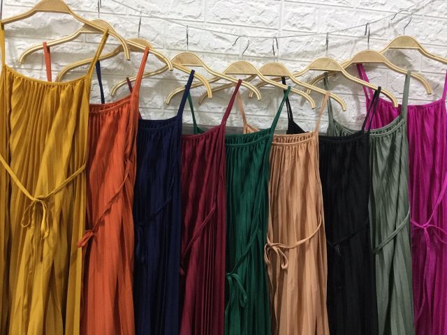 Váy hai dây dập ly kèm dây buộc đai siêu hót hít hàng qc l1