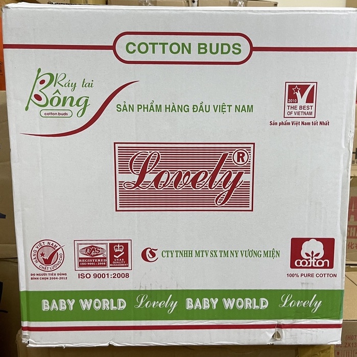Tăm bông ráy tai Lovely que nhựa 100% bông cotton tự nhiên, hộp 200 que