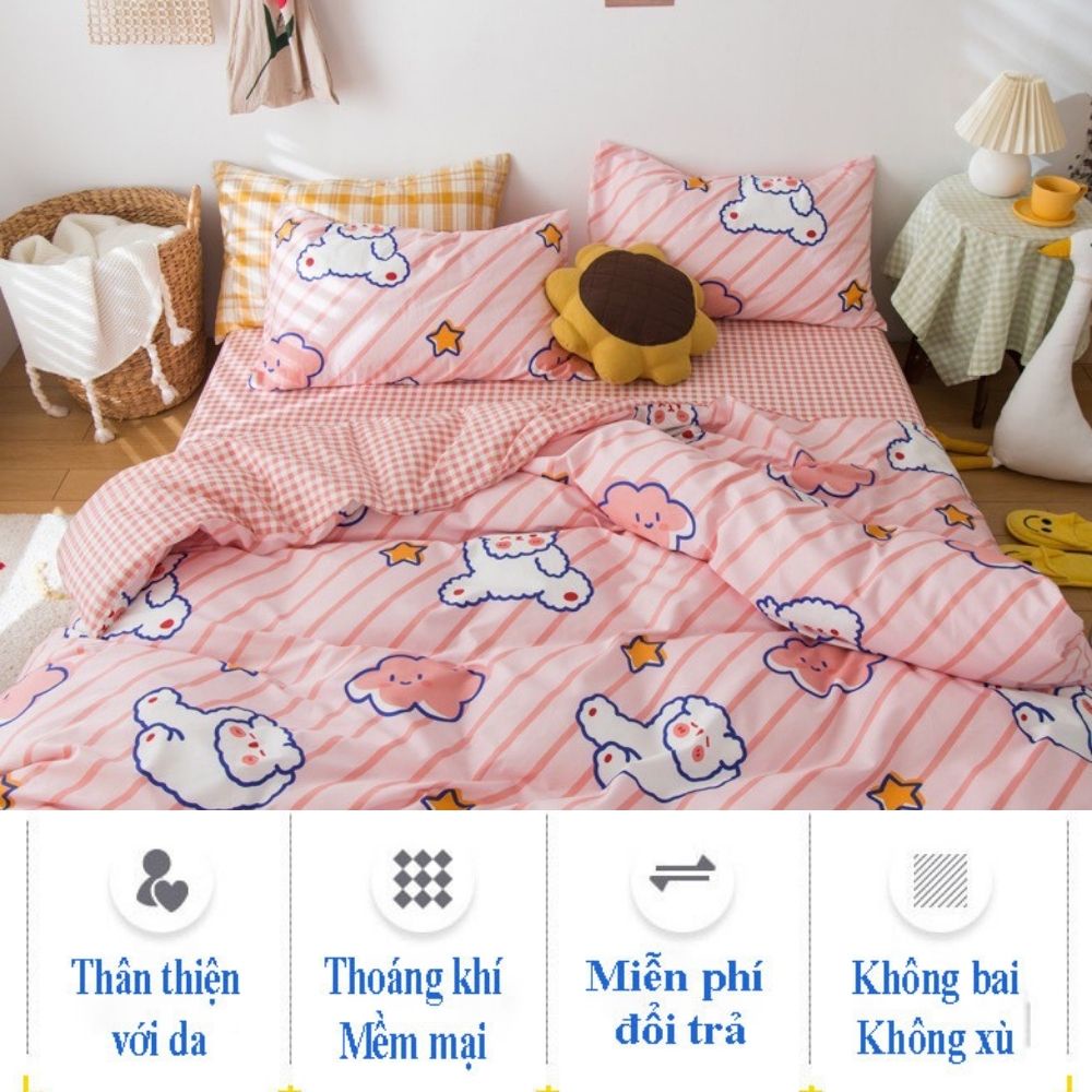 Bộ chăn ga gối Cotton 3D M2T BEDDIND Luxury chăn chần bông thông minh drap giường - CTM Gấu Sọc