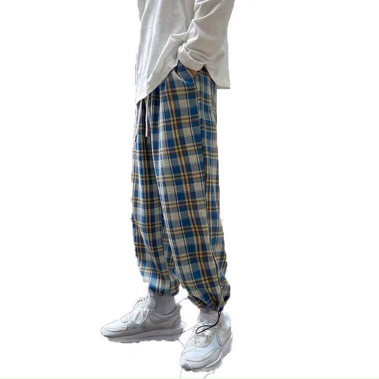 Quần Baggy Nam Unisex Kẻ CARO Plaid Ống Ôm Pants Basic, kiểu quần vải kẻ caro form rộng chất kaki