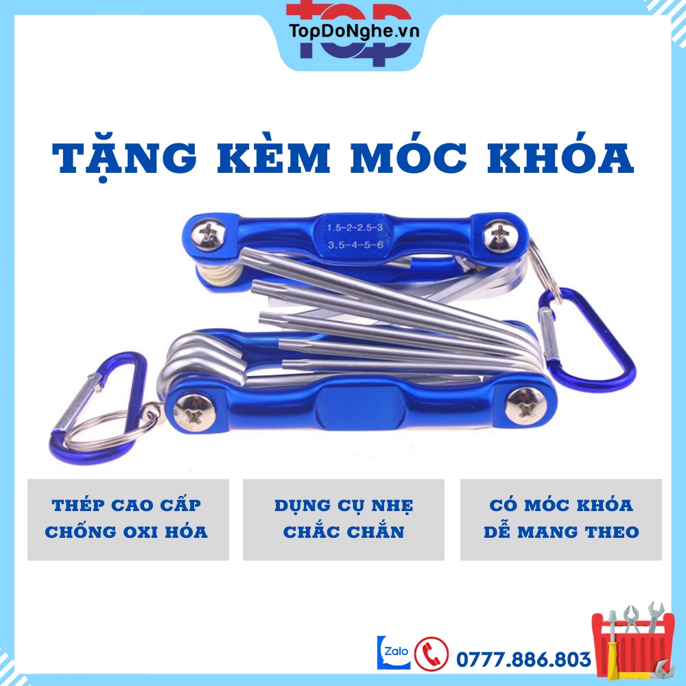 Bộ 8 lục giác đầu bằng hoa thị  dạng xếp đa năng siêu cứng chống rỉ sửa chữa mở ốc vít xe máy ô tô máy móc TopDoNghe.Vn