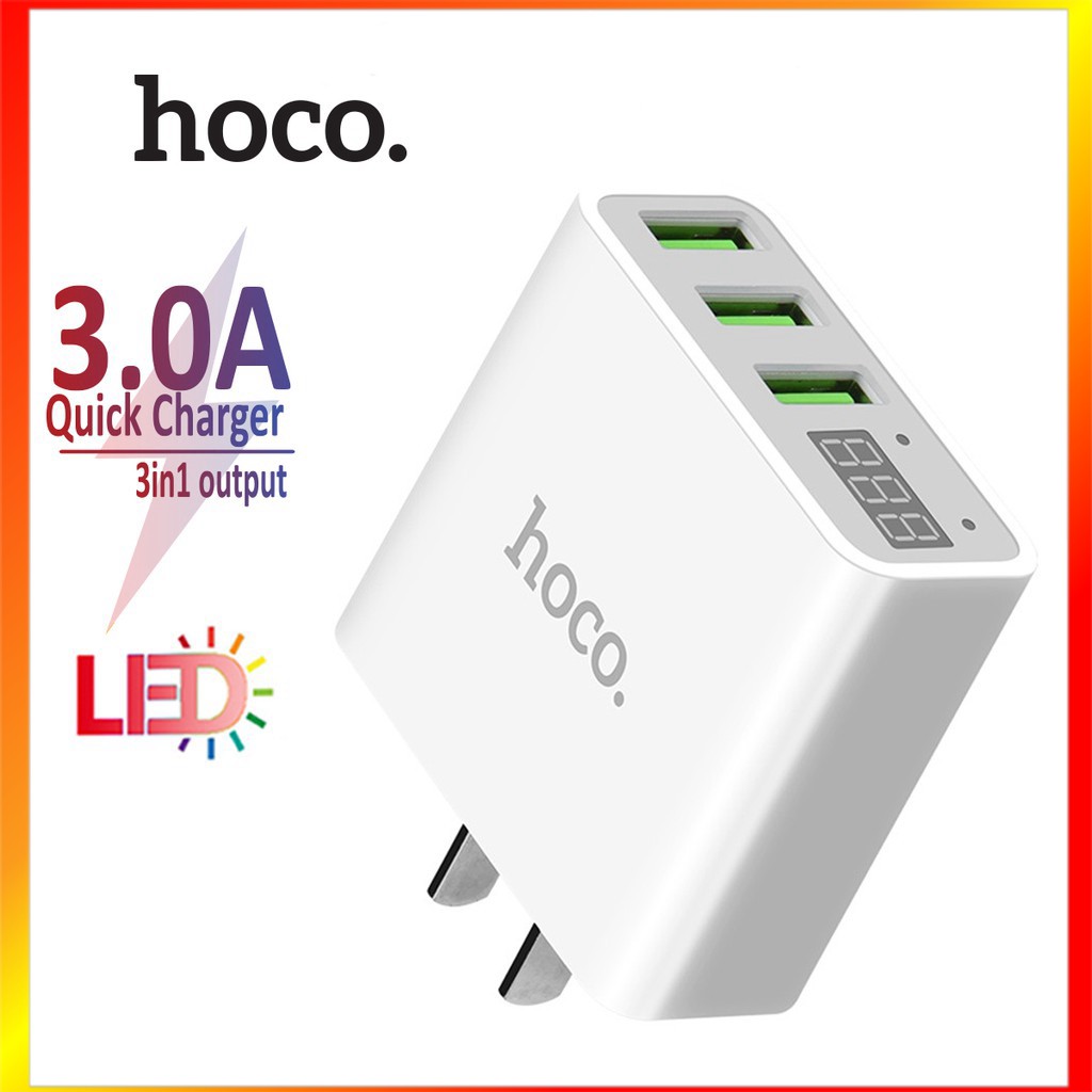 Cốc sạc 3 cổng Hoco C15 QC 3.0A đèn Led báo sạc được thiết kế dạng chấu dẹt theo tiêu chuẩn quốc tế - MrPhukien