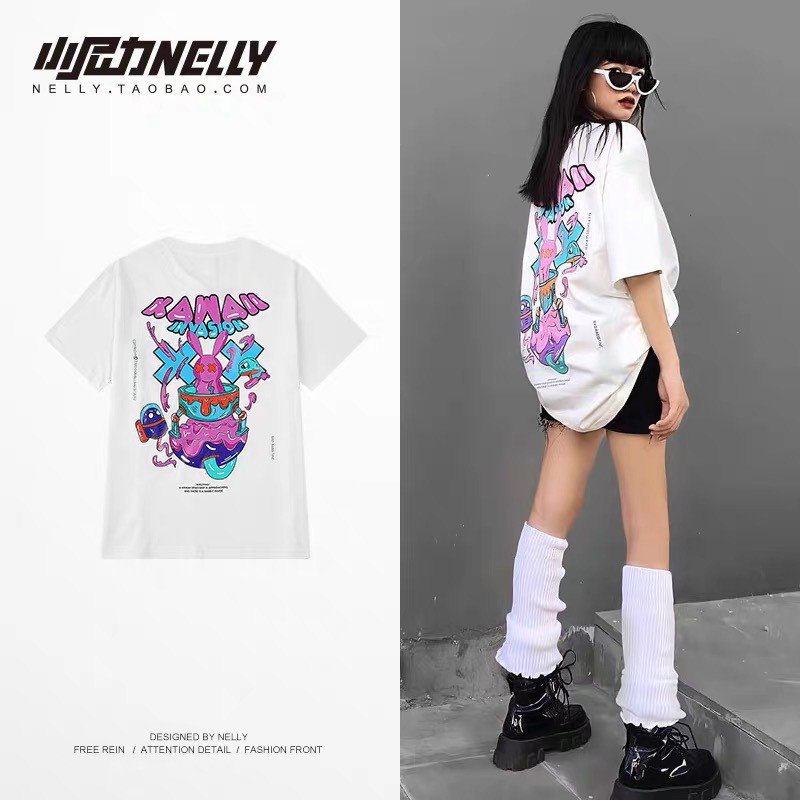 [Mã 151FASHIONSALE1 giảm 10K đơn 50K] Áo Phông Unisex Kaman Thỏ Hồng 🦋 Áo Thun Tay Lỡ Dáng Rộng In Hình 2 Màu