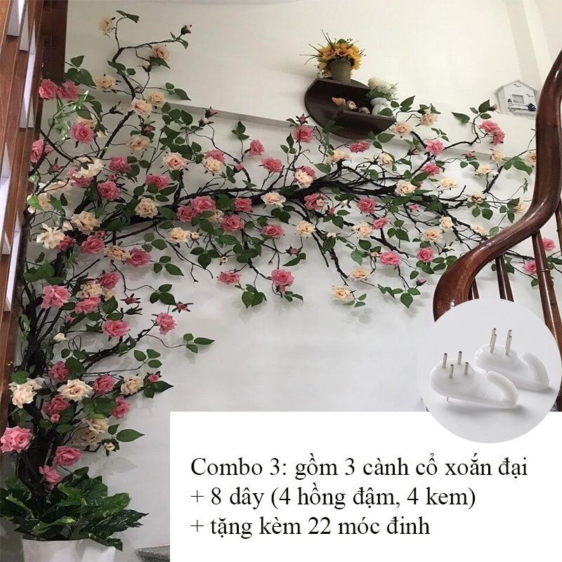 Dây hoa giả/ Dây Hồng Leo cổ dài 1,7m trang trí không gian siêu đẹp