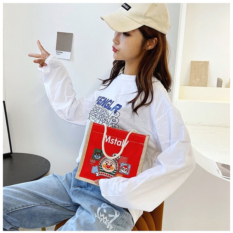 Túi tote Vải Lanh mini In Họa Tiết Hoạt Hình Phong Cách Nhật Bản Thời Trang Cho Nữ