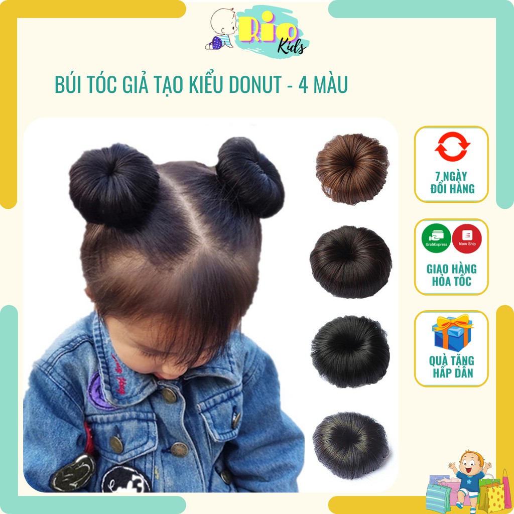 Búi tóc giả tạo kiểu xinh xắn cho bé gái - Phụ kiện tóc giả kiểu bánh Donut - Riokids