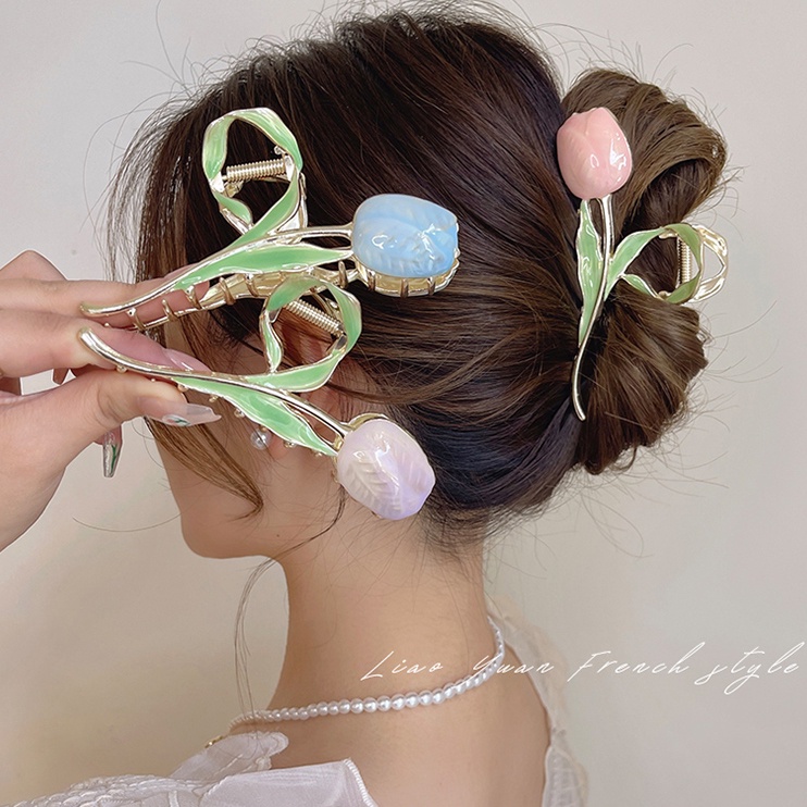 Kẹp tóc IF ME bằng kim loại mặt hoa tulip thời trang cho nữ