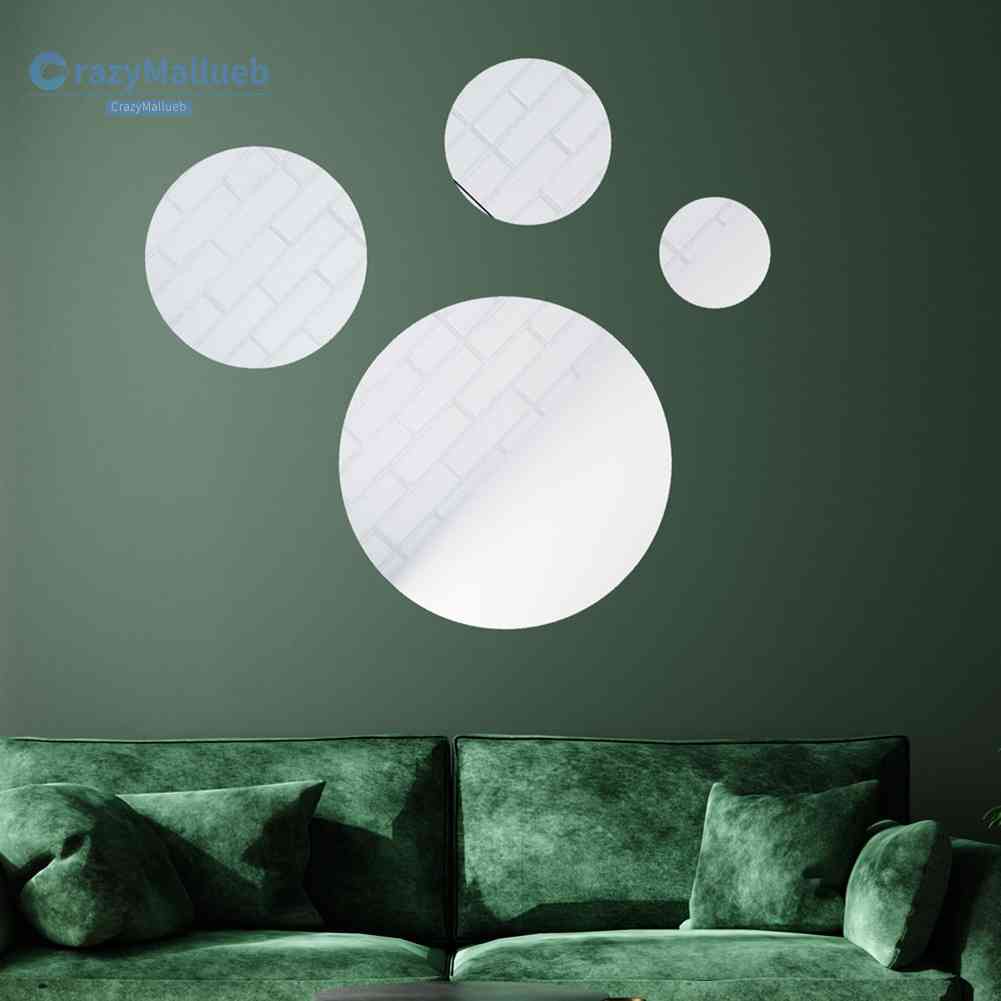 Miếng Dán Tường Trang Trí Nội Thất Phòng Khách Hình Tròn Tráng Gương 3D Bằng Acrylic