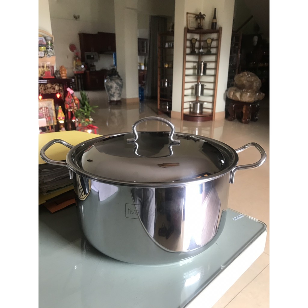 Nồi Luộc Gà Inox 430,bếp từ 3 Đáy Fivestar Standard 26cm/28Cm/30cm nắp Inox(SW).tặng 2 vá canh inox