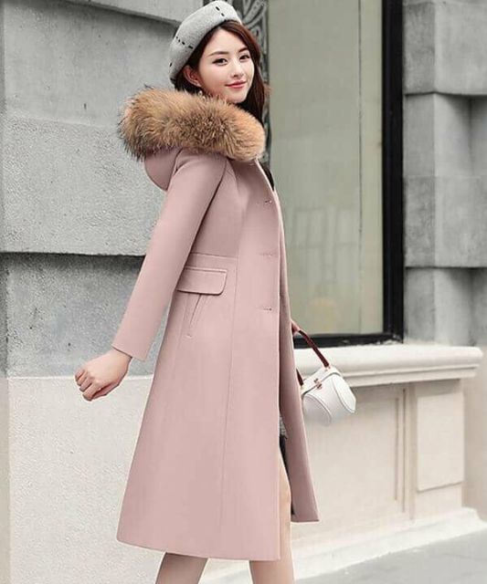 Hàng nhập - Áo khoác nữ vải dạ form dài có S, áo manto dạ lì có mũ