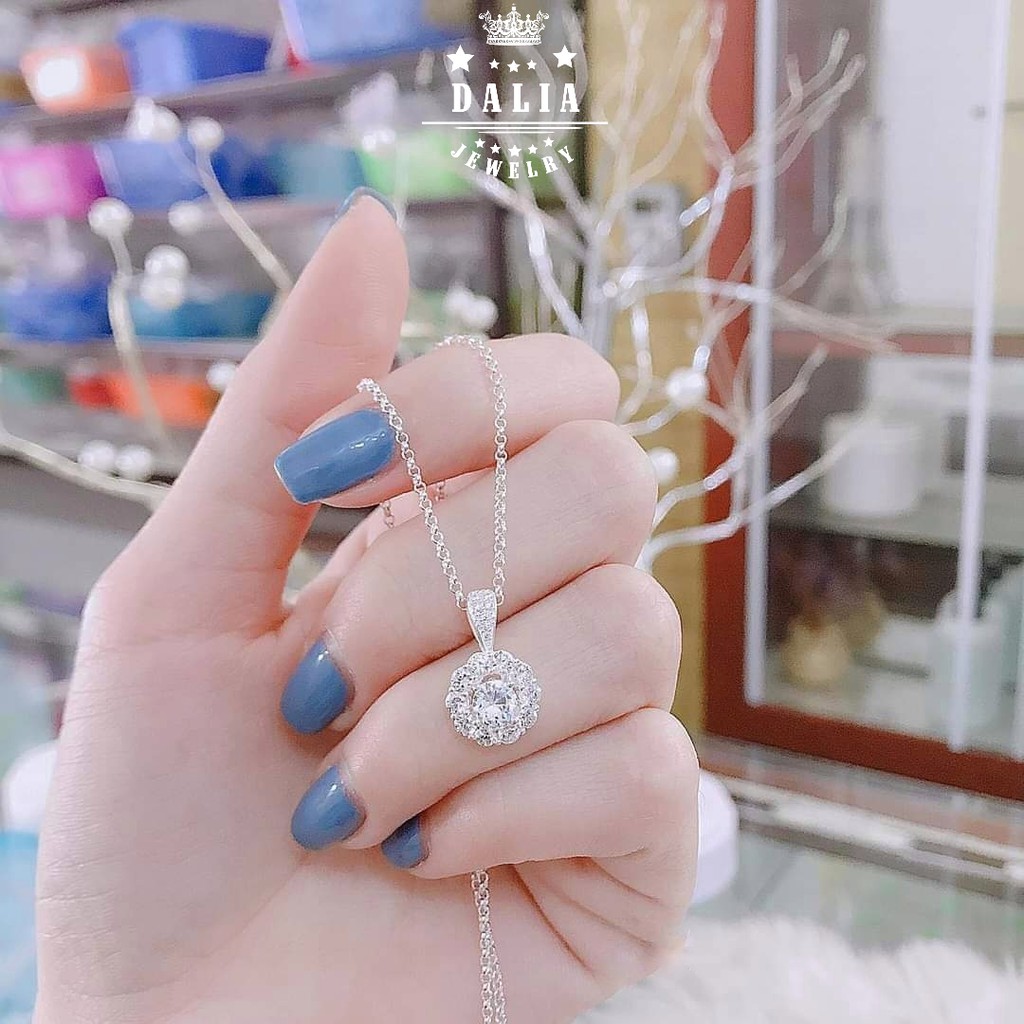 Dây chuyền nữ bạc thật 925 DaLiA Jewelry vòng cổ mặt tròn vòng hoa cao cấp dây bản to chắc chắn có lẻ mặt dây chuyền
