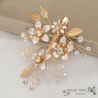 Kẹp tóc hình bông hoa đính đá phong cách Retro cho cô dâu