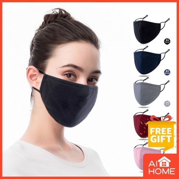 [Hàng mới về] Khẩu trang cotton chống bụi pm2.5 dày 3 lớp thoáng khí màu đen trơn dành cho nam và nữ