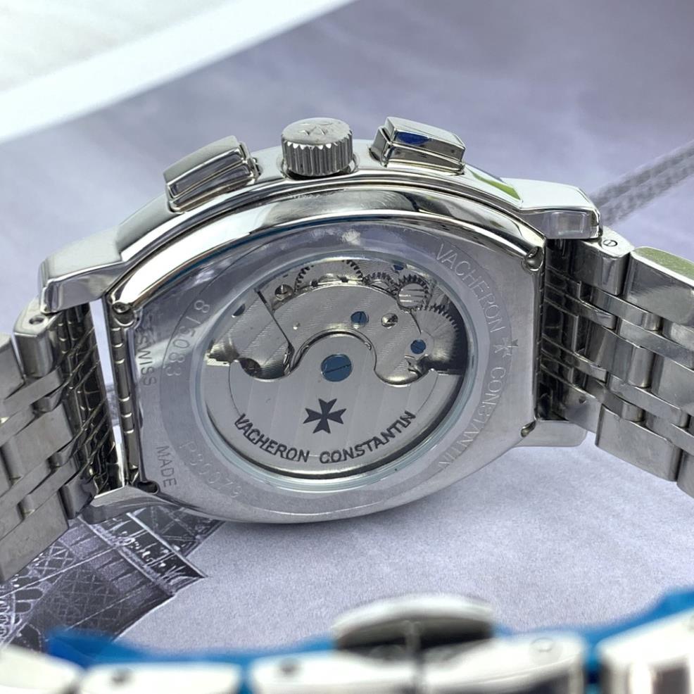 Đồng hồ Nam Vacheron máy nhật mẫu mặt vuông KIM XANH trắng dây thép dòng cơ Automatic size 40mm-41mm