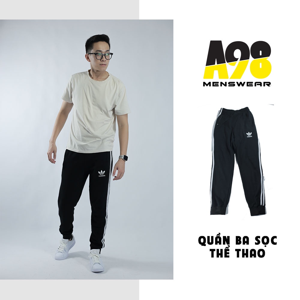 Quần thể thao nam nữ 3 sọc in logo trẻ trung chất liệu vải cao cấp