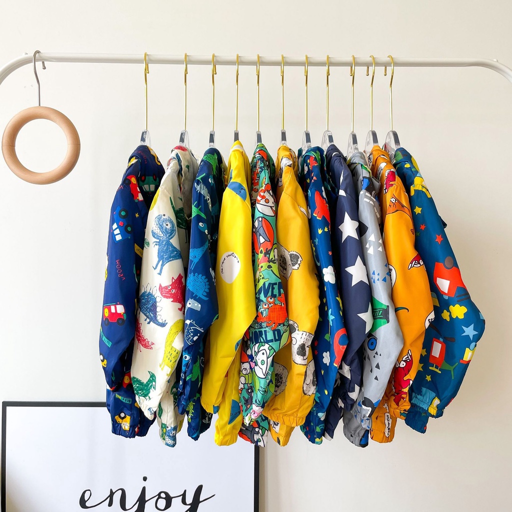 Áo khoác gió trẻ em Quảng Châu 2 lớp, in hình ngộ nghĩnh