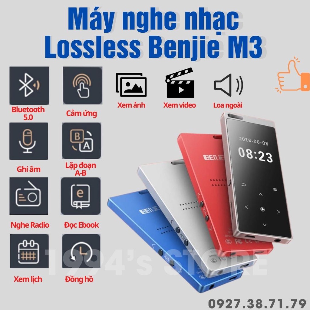 [CÓ SẴN] Máy Nghe Nhạc Lossless Benjie M3 Bản 2022 Bluetooh 5.2 APTX Loa Ngoài Siêu Lớn - Pin 80h - Xem phim, xem video