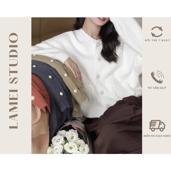 Áo khoác cadigan nữ cổ tròn dài tay dáng ngắn style hàn quốc