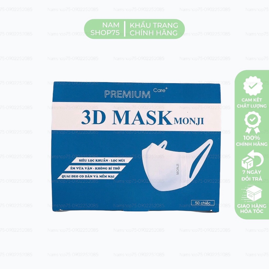 [CÓ SẴN] Hộp 50 Chiếc Khẩu Trang MONJI 3D MASK Công Nghệ Nhật Bản Chính Hãng Kháng Khuẩn, Lọc Bụi From Nhỏ Ôm Mặt