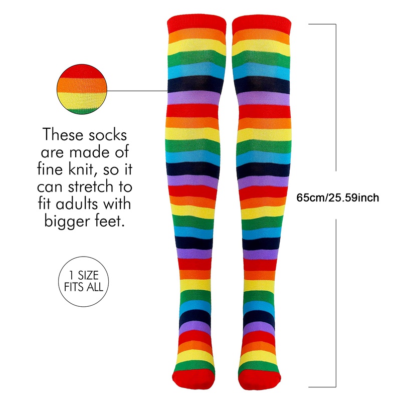 Colorful Rainbow Striped Socks Over the Knee Clown Striped Costume High Stockings for Halloween Cosplay Parties