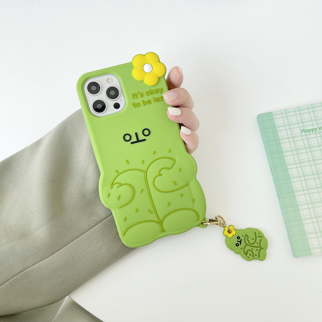 Ốp Điện Thoại Silicon Mềm Hình Gấu Và Xương Rồng Màu Xanh Lá Cho iphone 13 pro max 12 pro max 11 pro max xs max xr x 7 8 plus