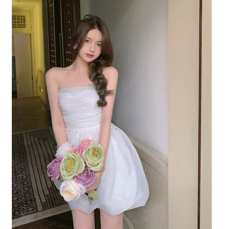 Váy quây nữ màu trắng dự tiệc ngắn gợi cảm công chúa xinh xắn