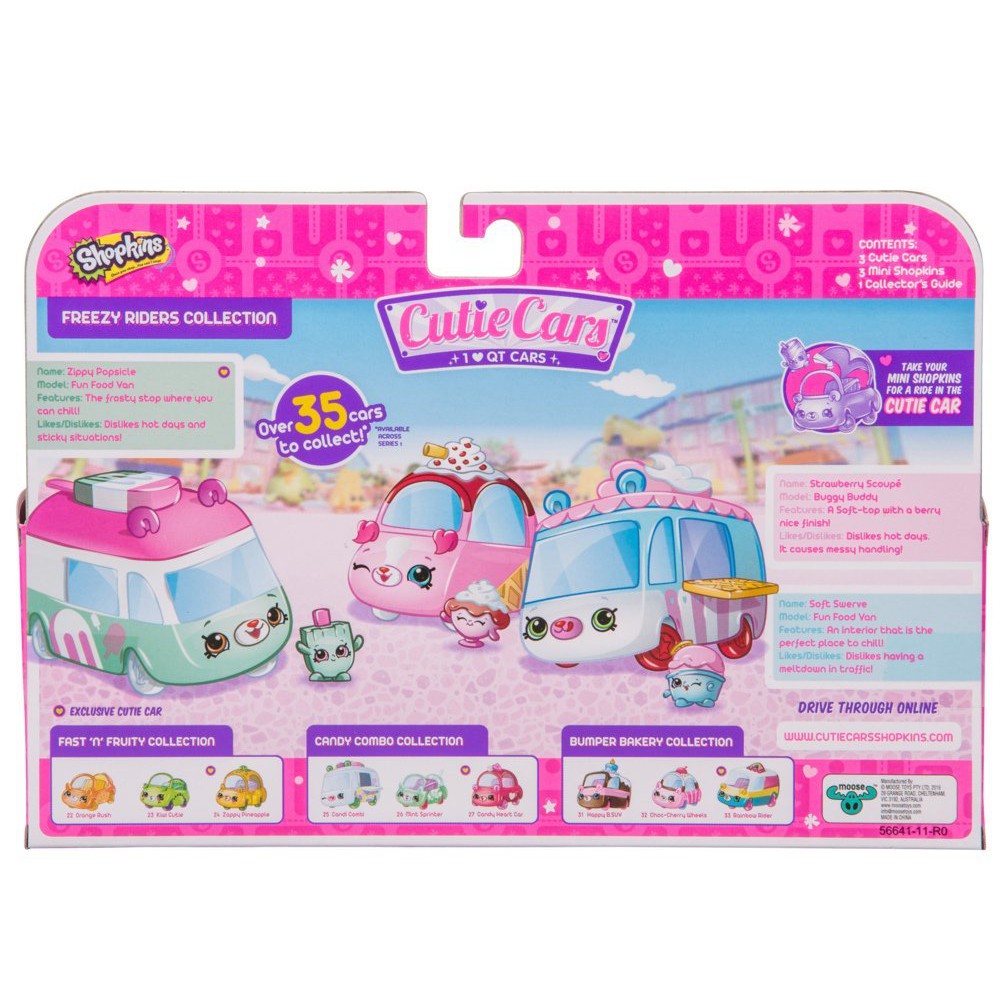 Bộ đồ chơi 3 xe Shopkins Cutie Car Spk Season 1 Freezy Riders Toy 3 Pack (Mỹ)