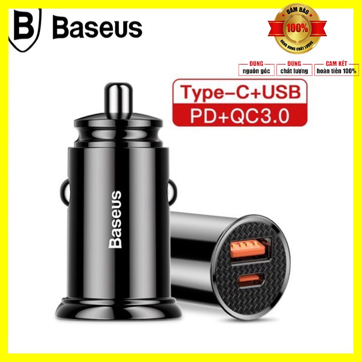 Tẩu sạc nhanh đa năng Baseus CCALL-AS01 tích hợp 2 cổng sạc Type-C và USB, 2.4A và Quick charge 3.0 - Bảo hành 12 tháng
