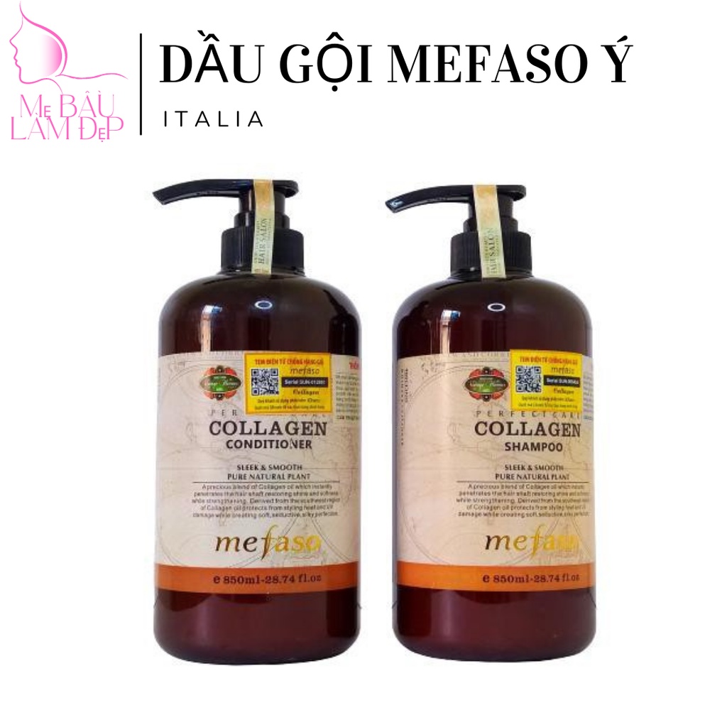 Dầu gội xả Collagen Argan Mefaso Ý -  Phục hồi tóc chuyên sâu, giúp tóc chắc khỏe, bóng mượt[Hàng chuẩn có tem, VAT]