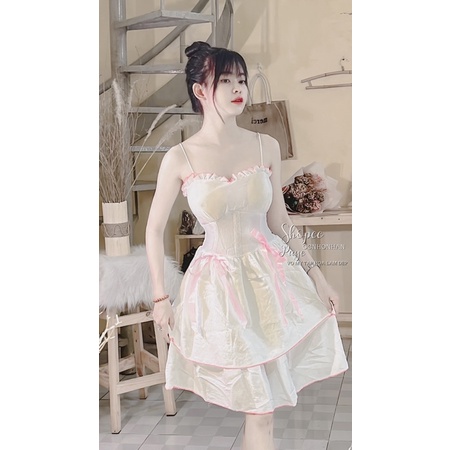 Đầm cup ngực xoè nơ tiểu thư