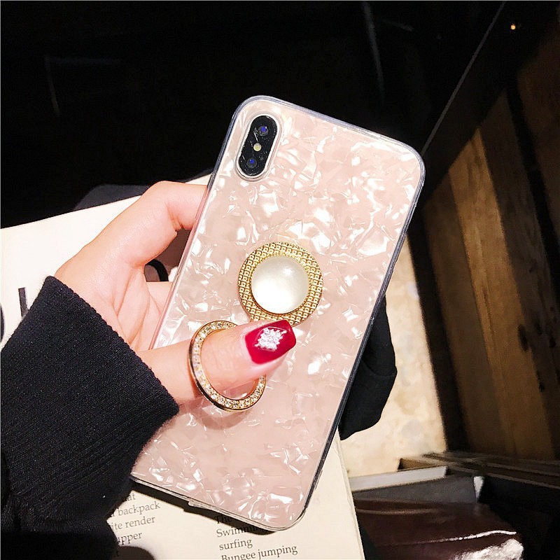 Ốp điện thoại họa tiết đá hoa cương vỏ sò kèm giá đỡ chuyên dụng cho iPhone 6 6s 7 8 plus x