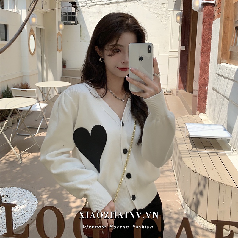 Xiaozhainv Áo Khoác Cardigan Dệt Kim Tay Dài In Hình Trái Tim Thời Trang Hàn Quốc Cho Nữ | BigBuy360 - bigbuy360.vn