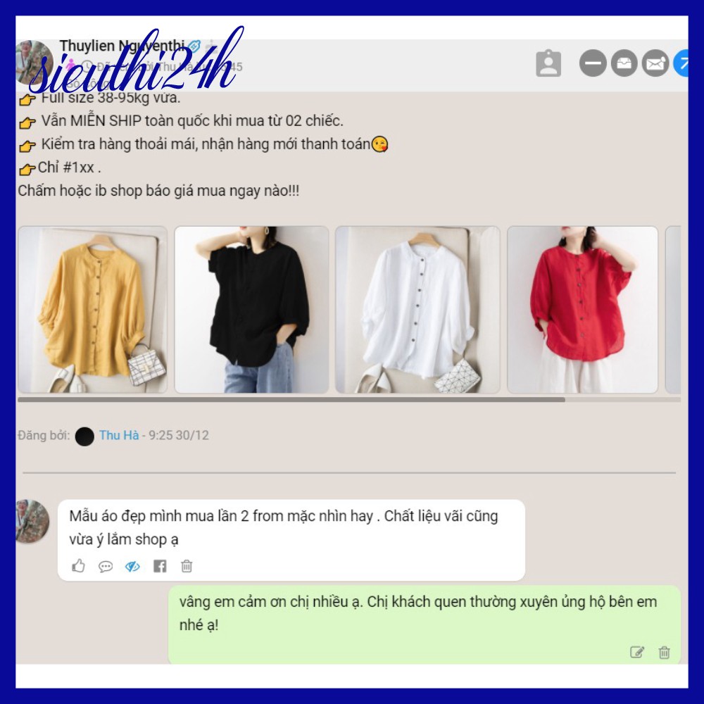 Sơ mi kiểu nữ bigsize cổ tàu Siêu thị 24 giờ, chất liệu mềm mát, form rộng che khuyết điểm SMH.34 | BigBuy360 - bigbuy360.vn