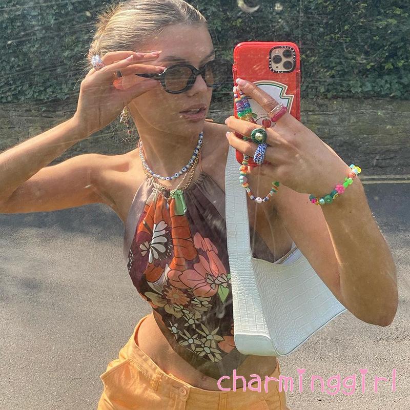 Áo Lửng Hai Dây In Hoa Phong Cách Bohemian Quyến Rũ Dành Cho Nữ