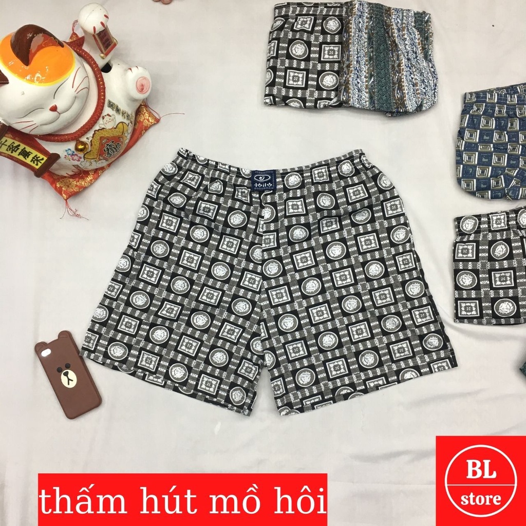 Quần đùi nam thun cotton hoa mặc ngủ, Quần lót nam trung niên thoáng mát thoải mái