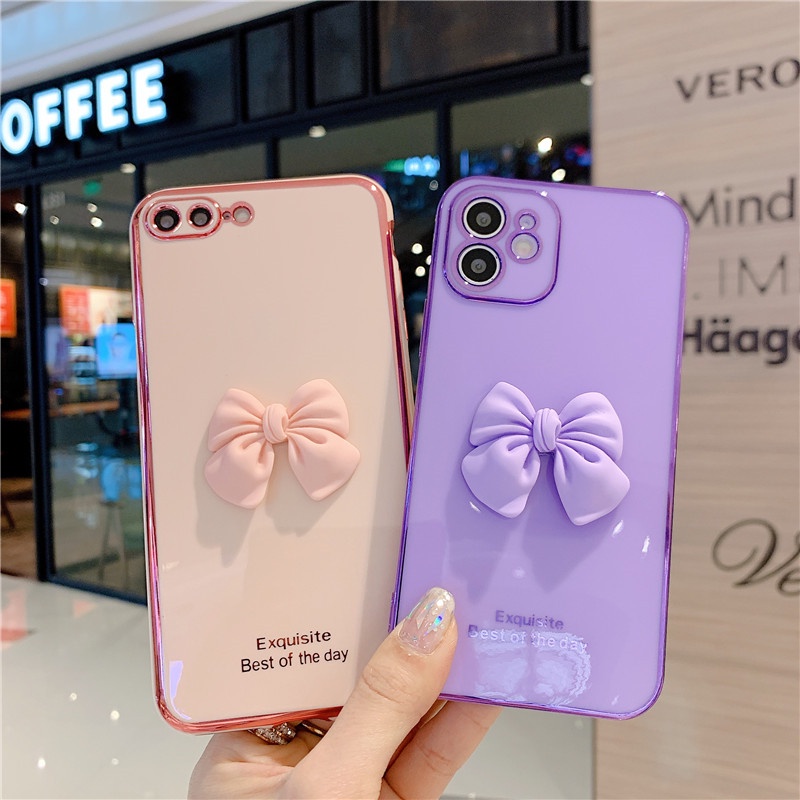 Ốp Điện Thoại TPU Mềm Mạ Hình Nơ 3D Cho OPPO A57 5G A77 A96 A95 A36 A76 A74 A54 A55 A92 A52 A53 Realme 9i 8i