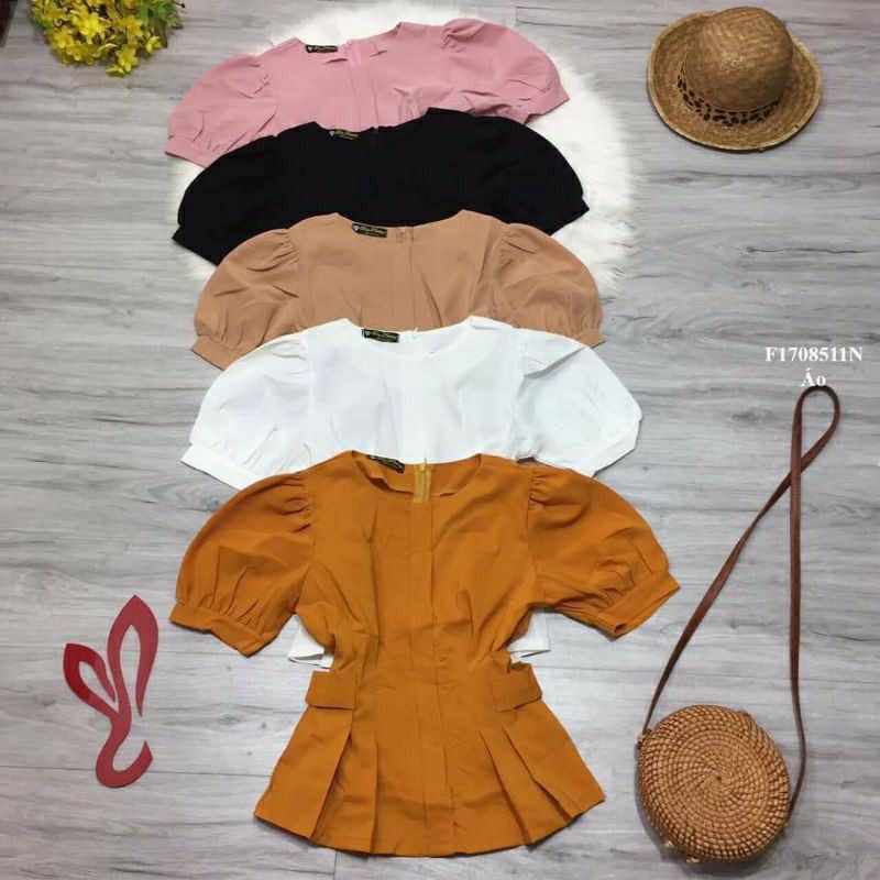 Áo peplum cổ tròn tay phồng | BigBuy360 - bigbuy360.vn