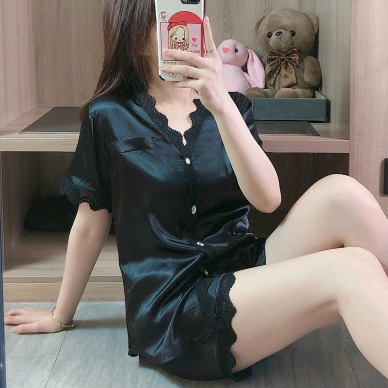 Bộ ngủ cộc tay pijama pha ren set bộ mặc nhà