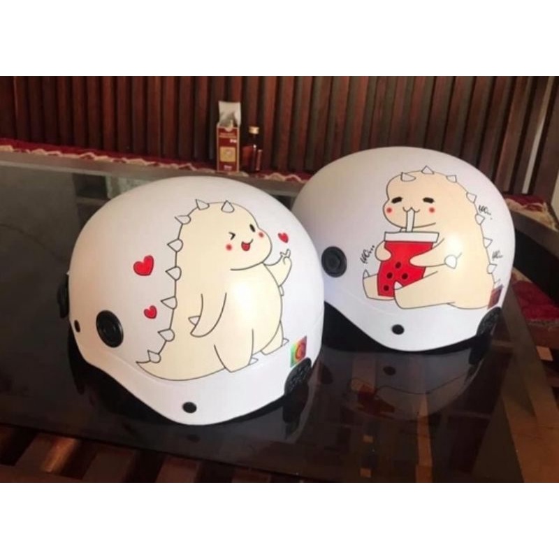 Hot trend- Nón/Mũ bảohiểmsơn in hình khủng long kute
