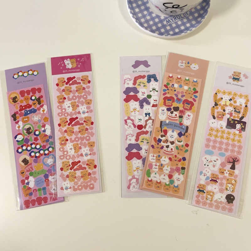 Set sticker dán trang trí sổ tay thủ công họa tiết nơ/thỏ/ngôi sao kiểu Polaroid hàn quốc