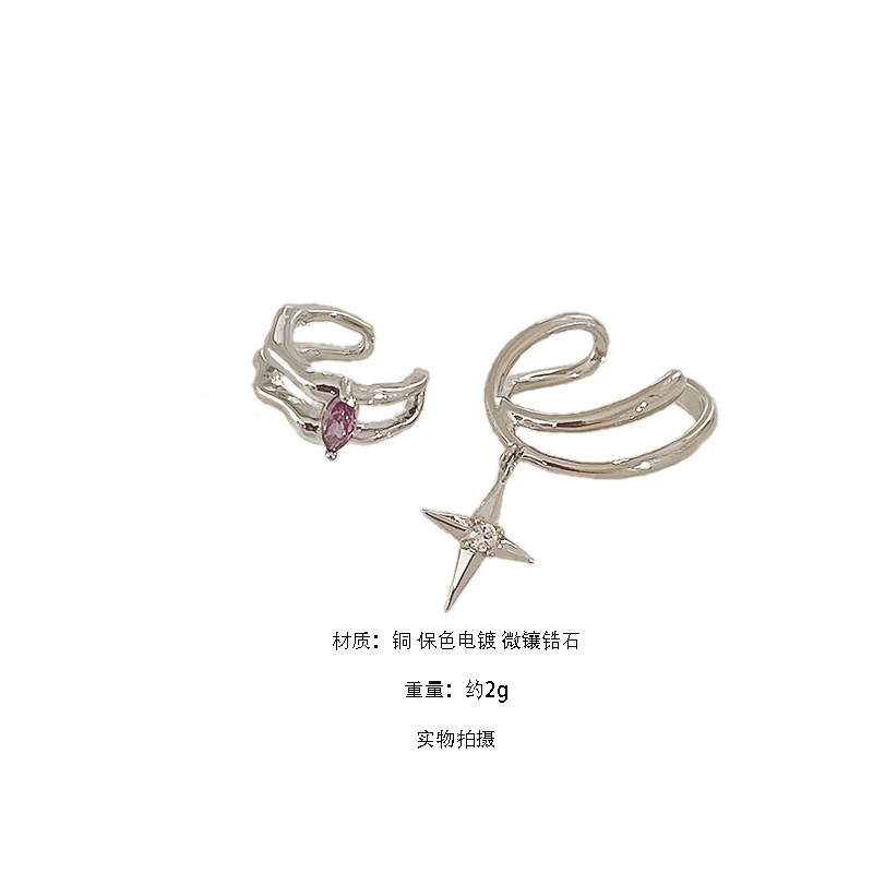 Khuyên Kẹp Vành Tai Kim Loại Hai Lớp Hình Chữ Thập Ngôi Sao Phong Cách hip hop