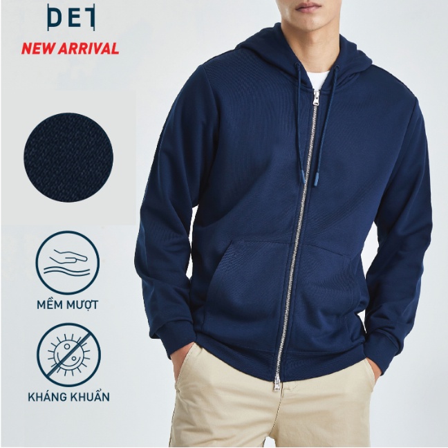 Áo khoác nam Hoodie DETERMINANT vải da cá - kháng khuẩn - ngăn mùi - màu xanh đậm - Navy [DETH01]