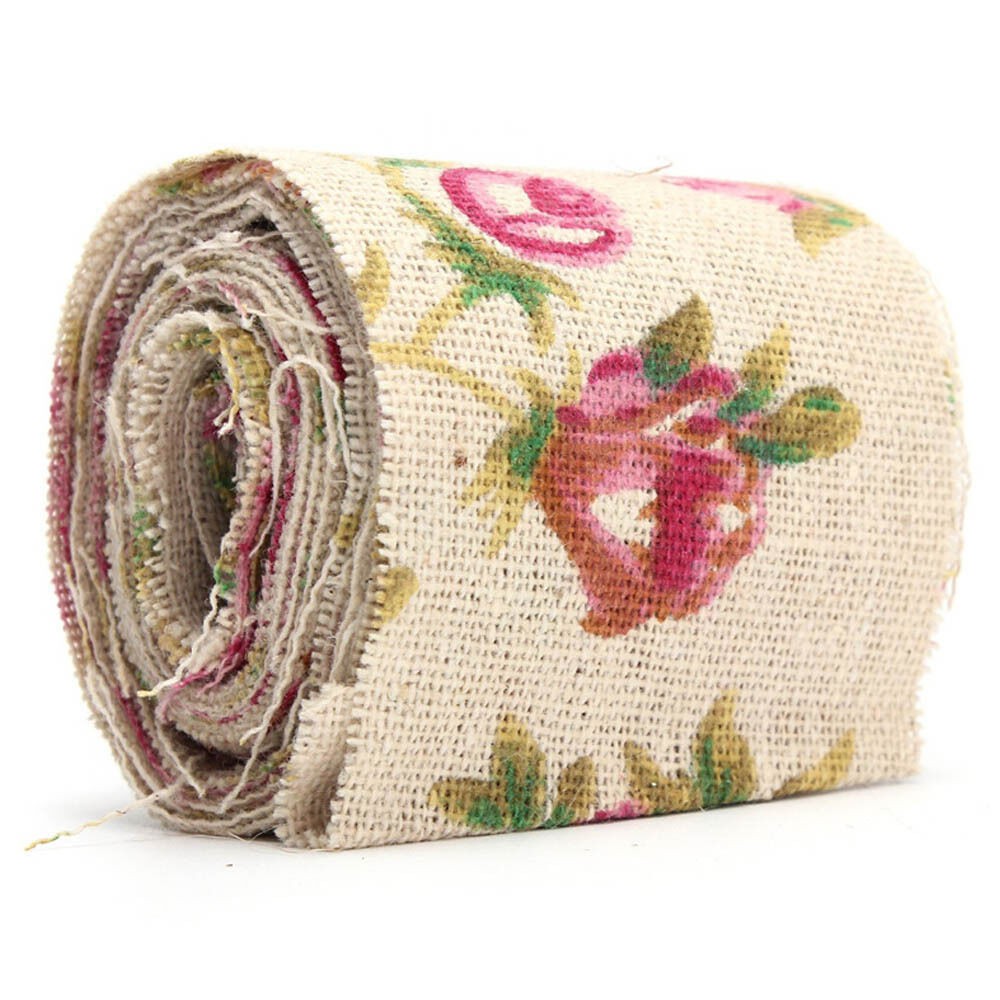 2m vải sợi đay in hoa vintage trang trí đám cưới