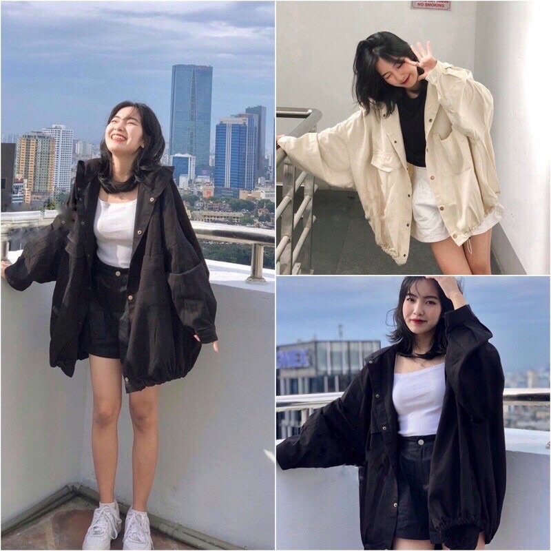 Áo Kaki Túi Hot Trend 2 Màu Đen Be Form Rộng Đẹp Phong Cách Trẻ Trung Đẹp - Hàng nhập khẩu