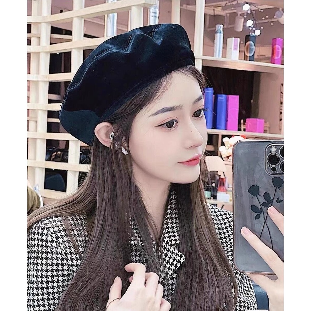 Mũ nồi vải nhung phong cách Hàn Quốc thời trang dành cho nữ