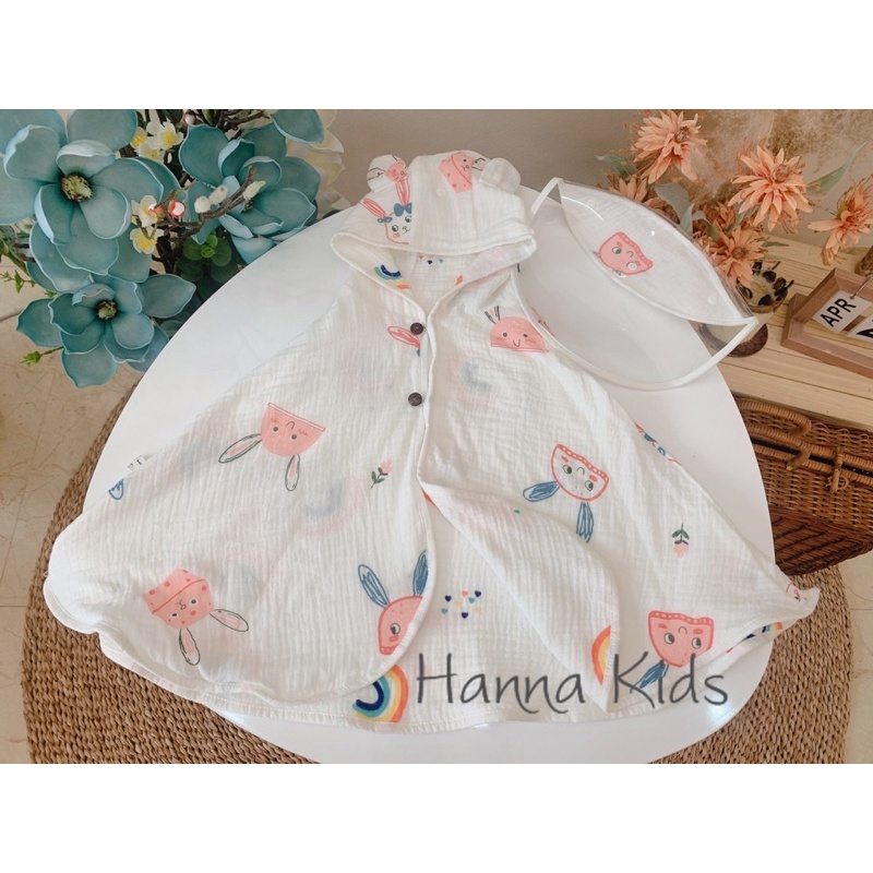 Áo choàng 2 lớp 2 mặt xô Hàn muslin cho bé kèm tấm chắn giọt bắn- Siêu tiện lợi, siêu mềm mịn