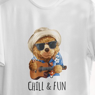Áo Thun Trắng Cho Nam Nữ Gấu Teddy Bear Chill & Fun